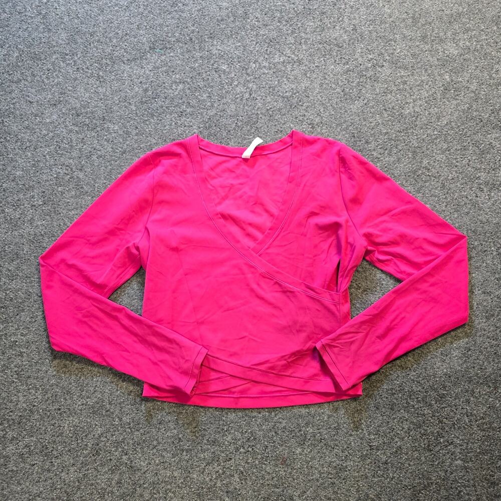 Athleta Top Women Size Large Pink V Neck Cropped Long Sleeve Performance Workout